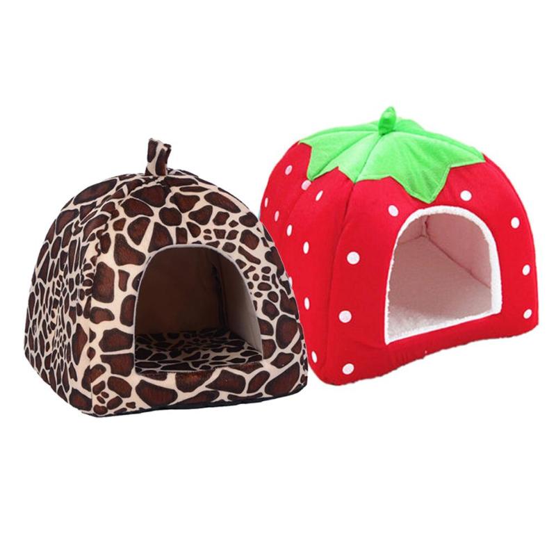 Soft Strawberry Leopard Pet Dog Cat house Bed