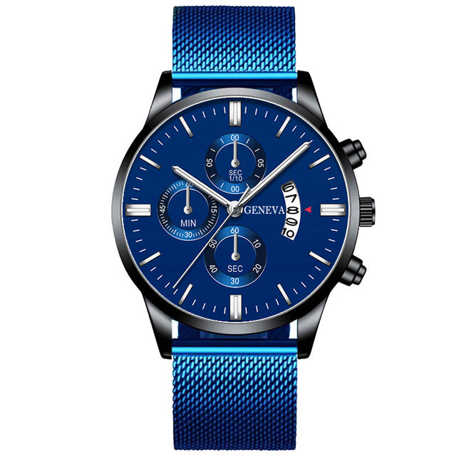 Montre Homme Classic blue Stainless Steel Mesh Belt Men Watch