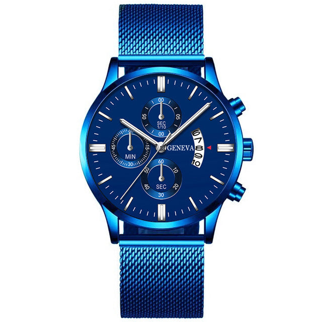 Montre Homme Classic blue Stainless Steel Mesh Belt Men Watch
