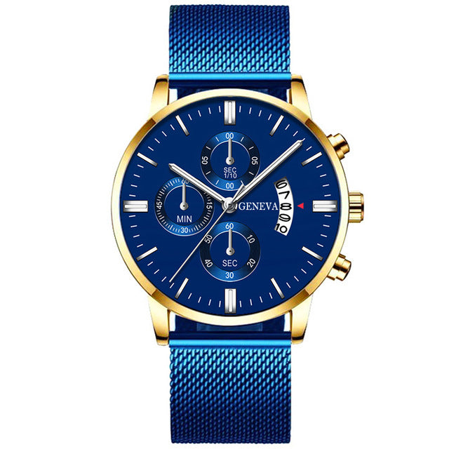 Montre Homme Classic blue Stainless Steel Mesh Belt Men Watch