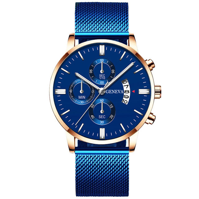 Montre Homme Classic blue Stainless Steel Mesh Belt Men Watch